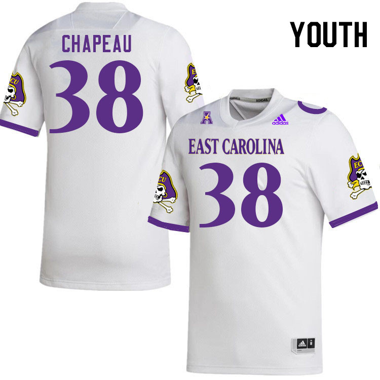 Youth #38 David Chapeau ECU Pirates 2023 College Football Jerseys Stitched-White - Click Image to Close
